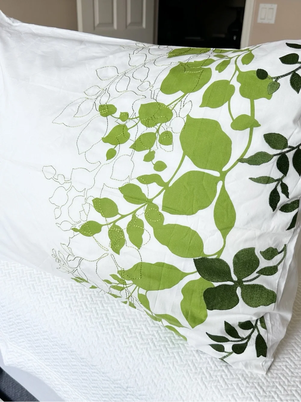 Kas Camilla Green Leaves Euro Shams Standard Shams Decor Pillow Set
